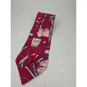 Vintage Nicole Miller 1994 Dental Theme Red Silk Men's Necktie Designer Tie
